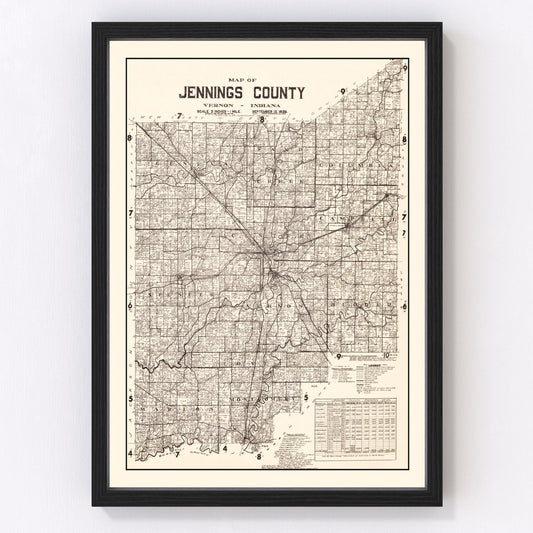 Vintage map of Jennings County, Indiana, 1935