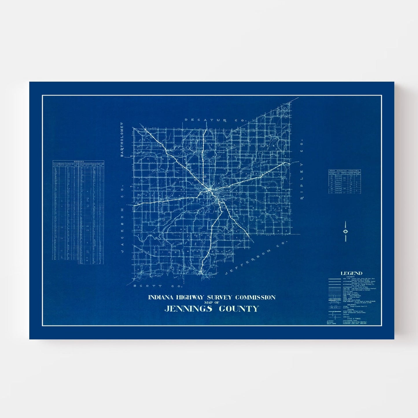 Vintage Map of Jennings County, Indiana, 1936