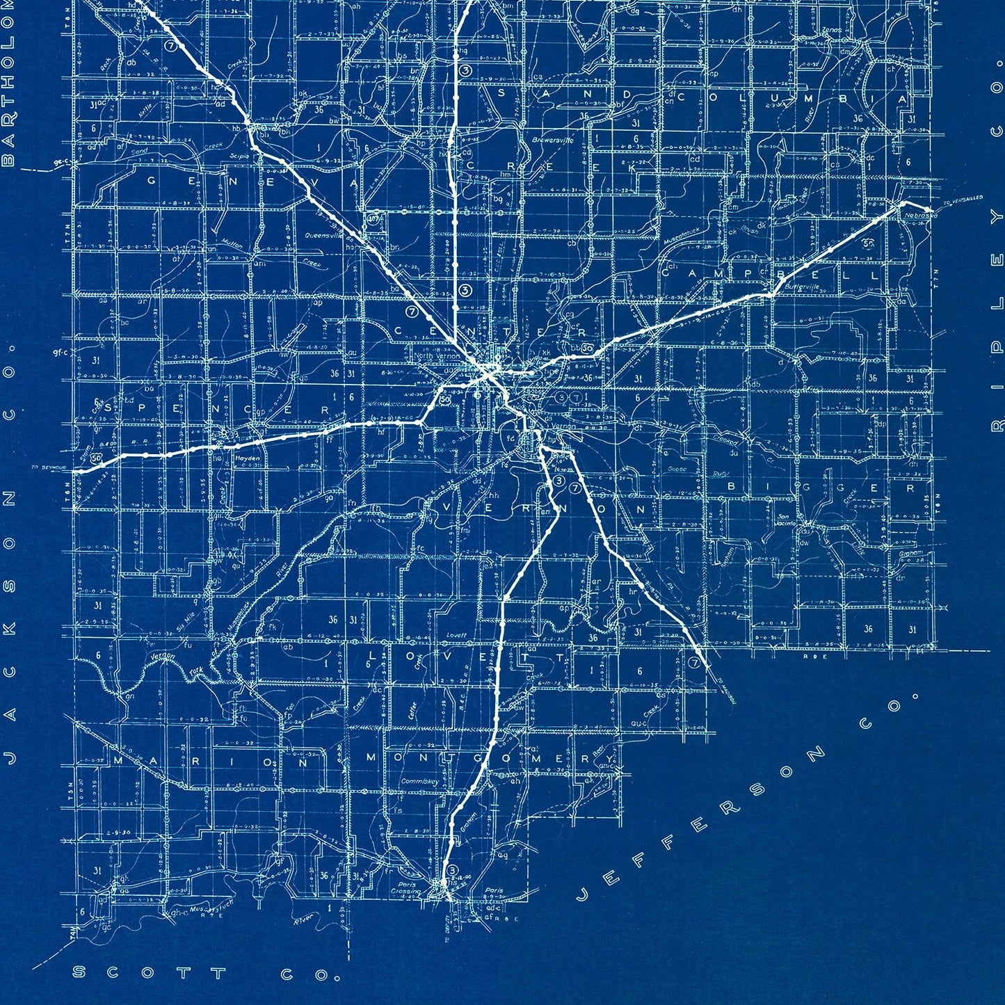 Vintage Map of Jennings County, Indiana, 1936