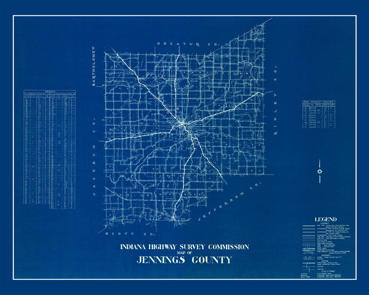Vintage Map of Jennings County, Indiana, 1936