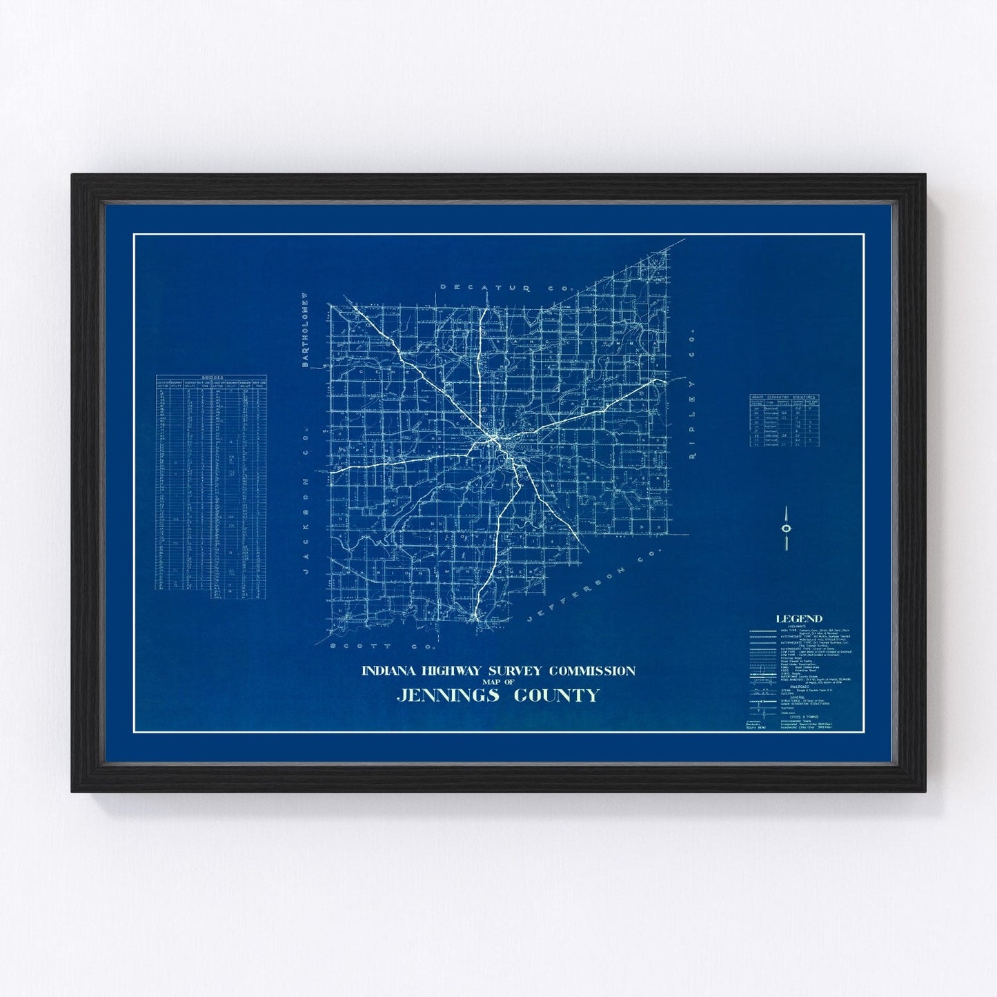 Vintage map of Jennings County, Indiana, 1936