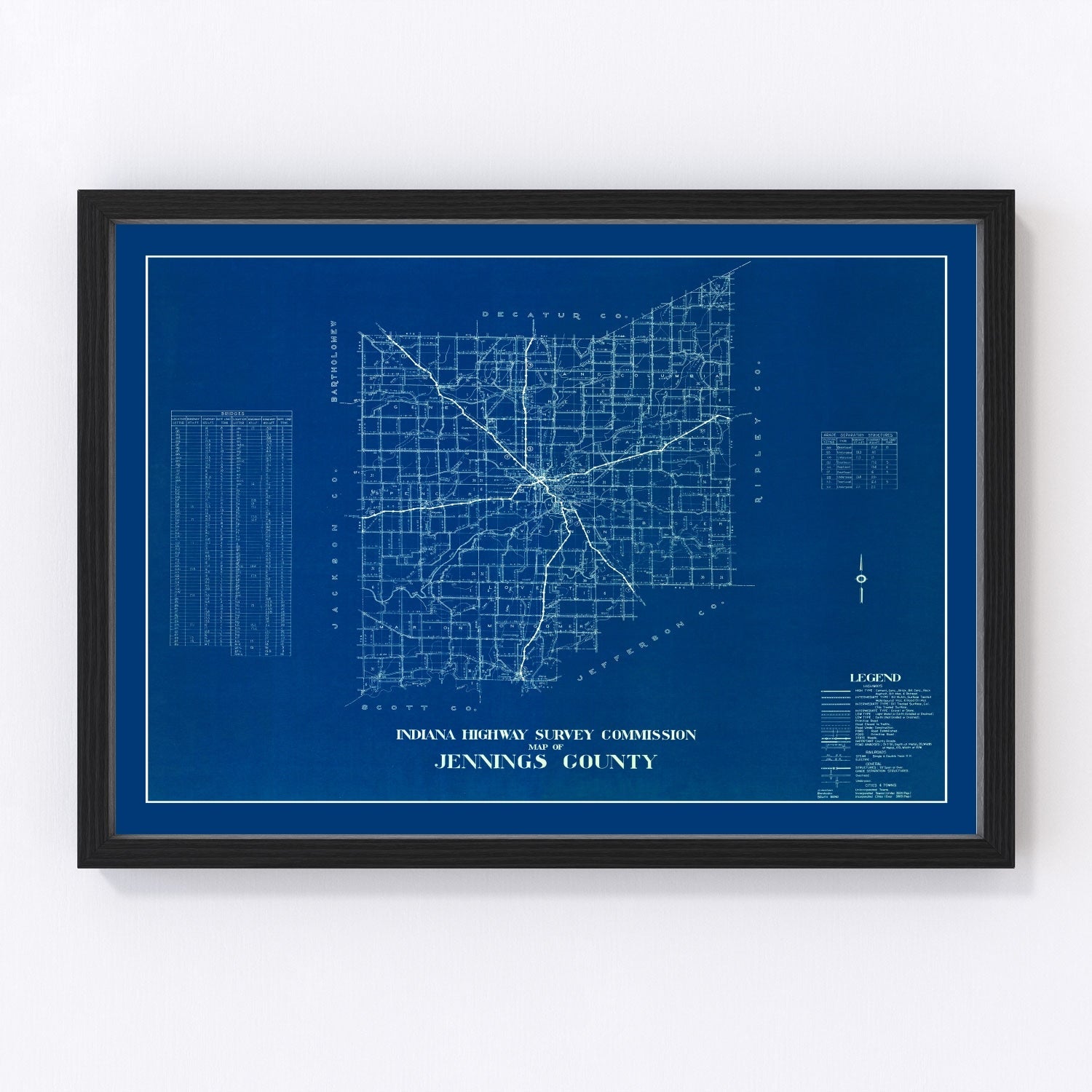 Vintage map of Jennings County, Indiana, 1936