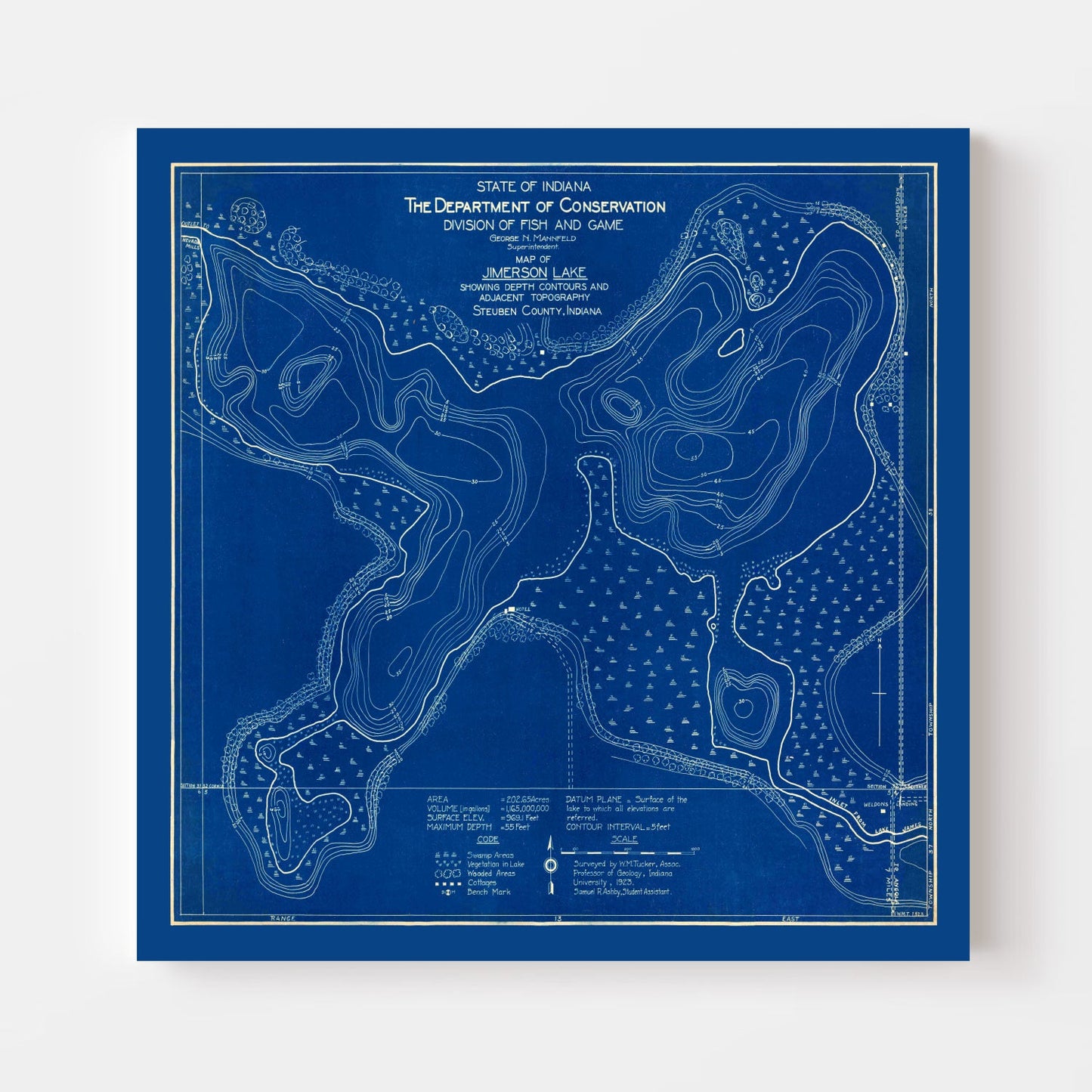 Vintage Jimerson Lake, Indiana Map, 1923