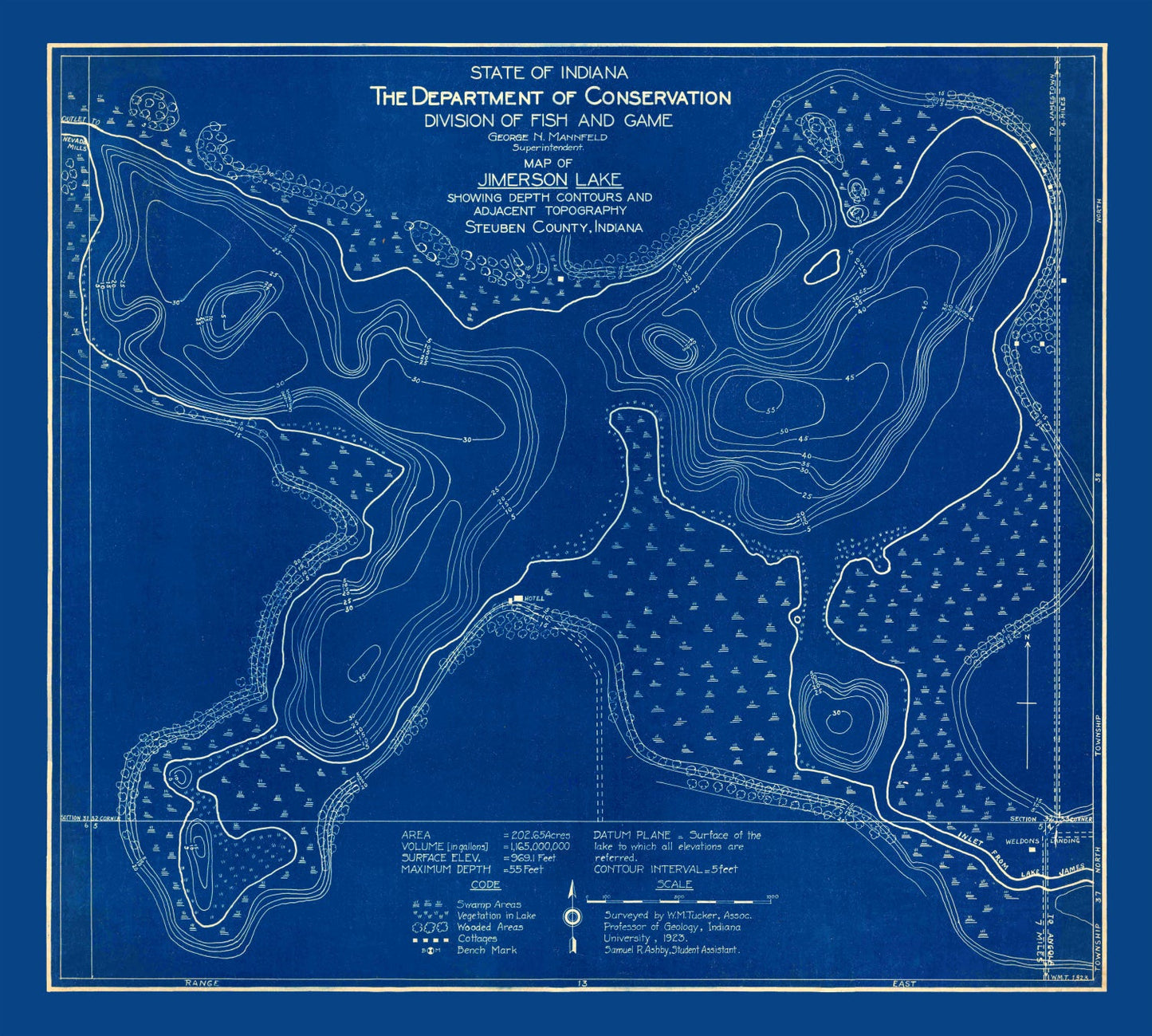 Vintage Jimerson Lake, Indiana Map, 1923