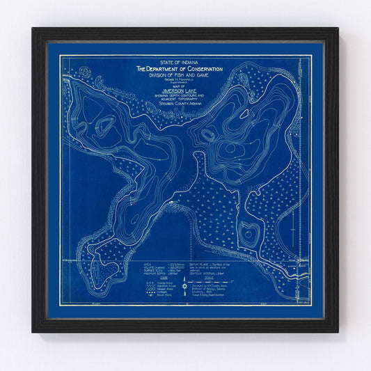 Vintage depth survey map of Jimerson Lake, Indiana, 1923