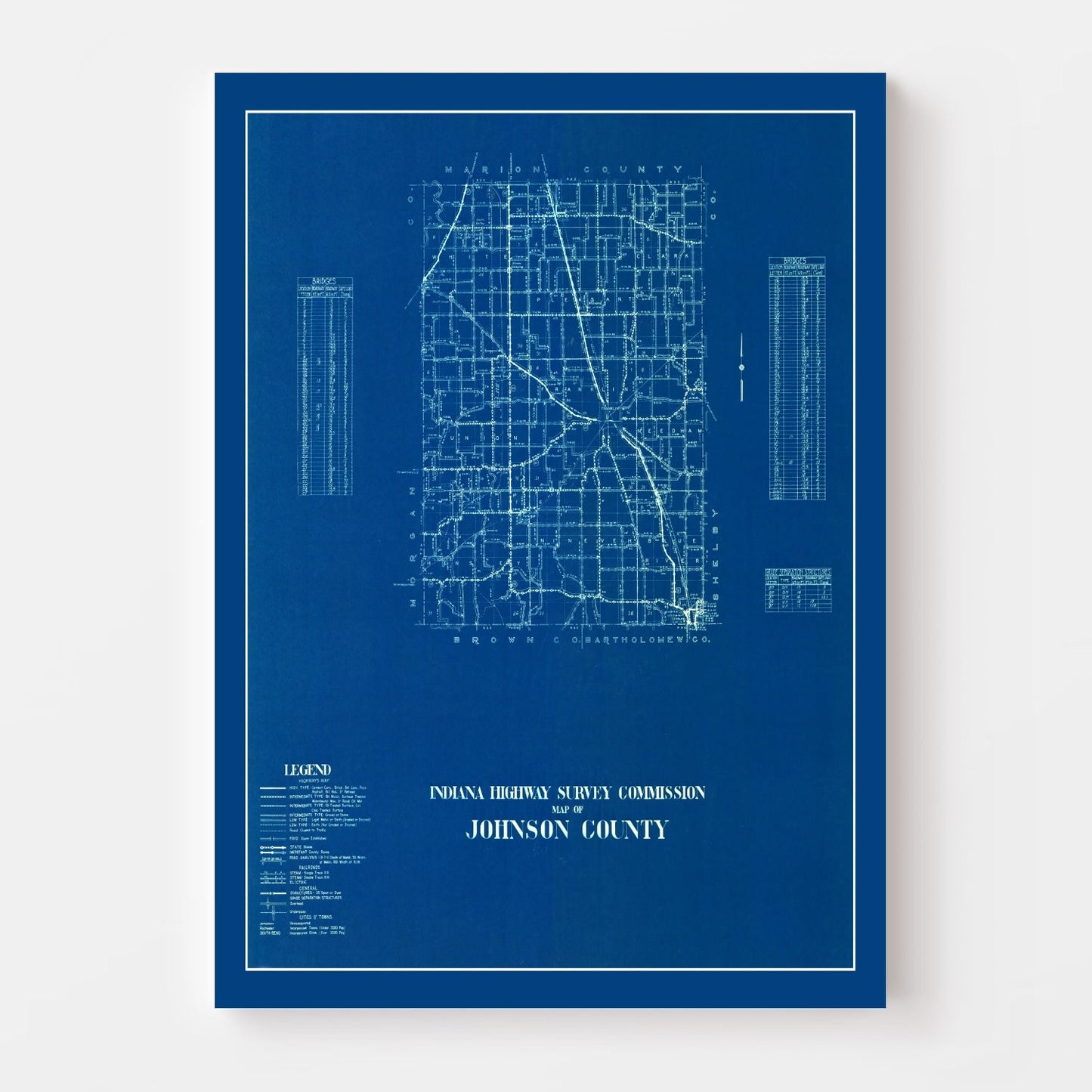 Vintage Map of Johnson County, Indiana, 1936