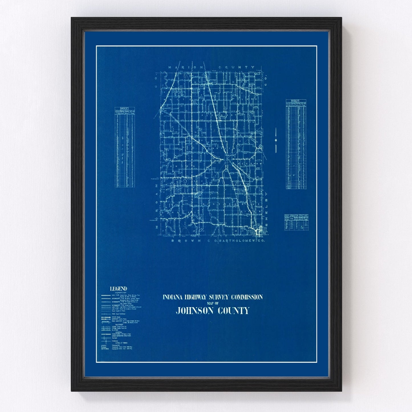 Vintage map of Johnson County, Indiana, 1936