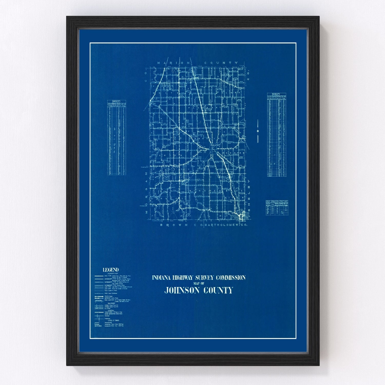 Vintage map of Johnson County, Indiana, 1936