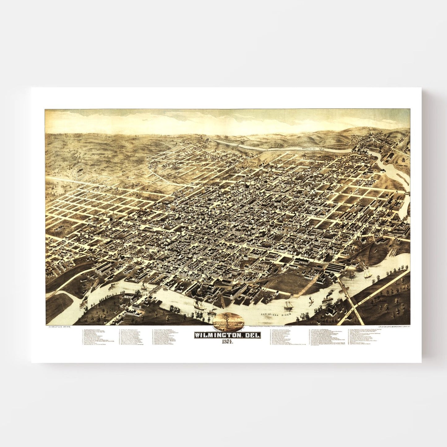 Vintage Map of Wilmington, Delaware, 1874