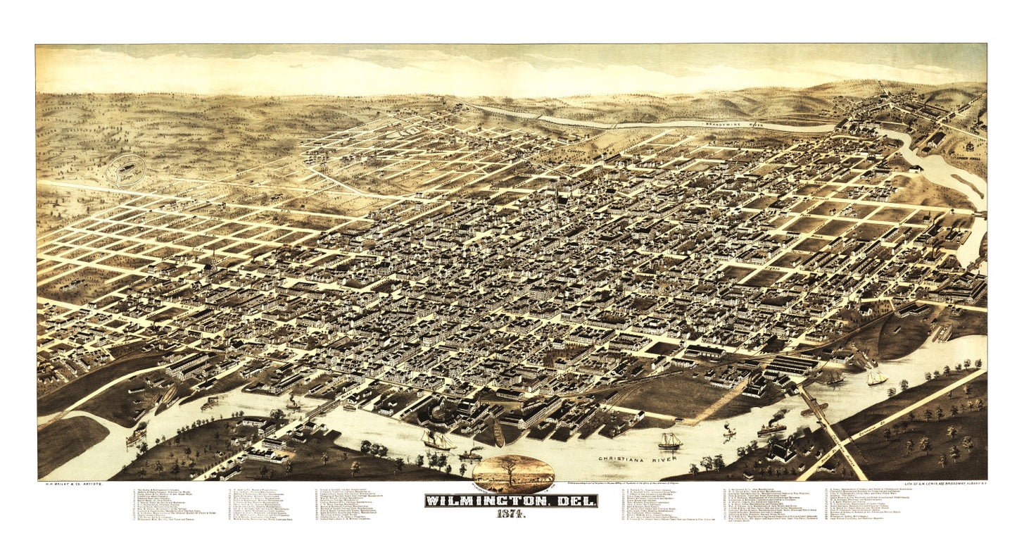 Vintage Map of Wilmington, Delaware, 1874