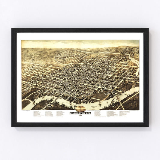 Vintage map of Wilmington, Delaware, 1874, Victorian city restored