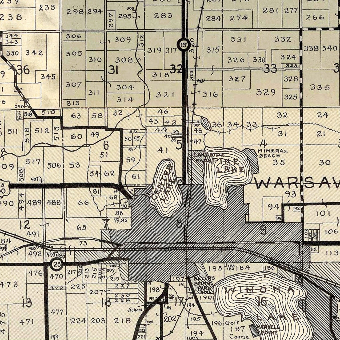 Vintage Map of Kosciusko County, Indiana, 1933