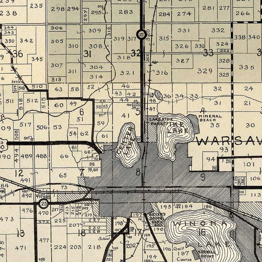 Vintage Map of Kosciusko County, Indiana, 1933