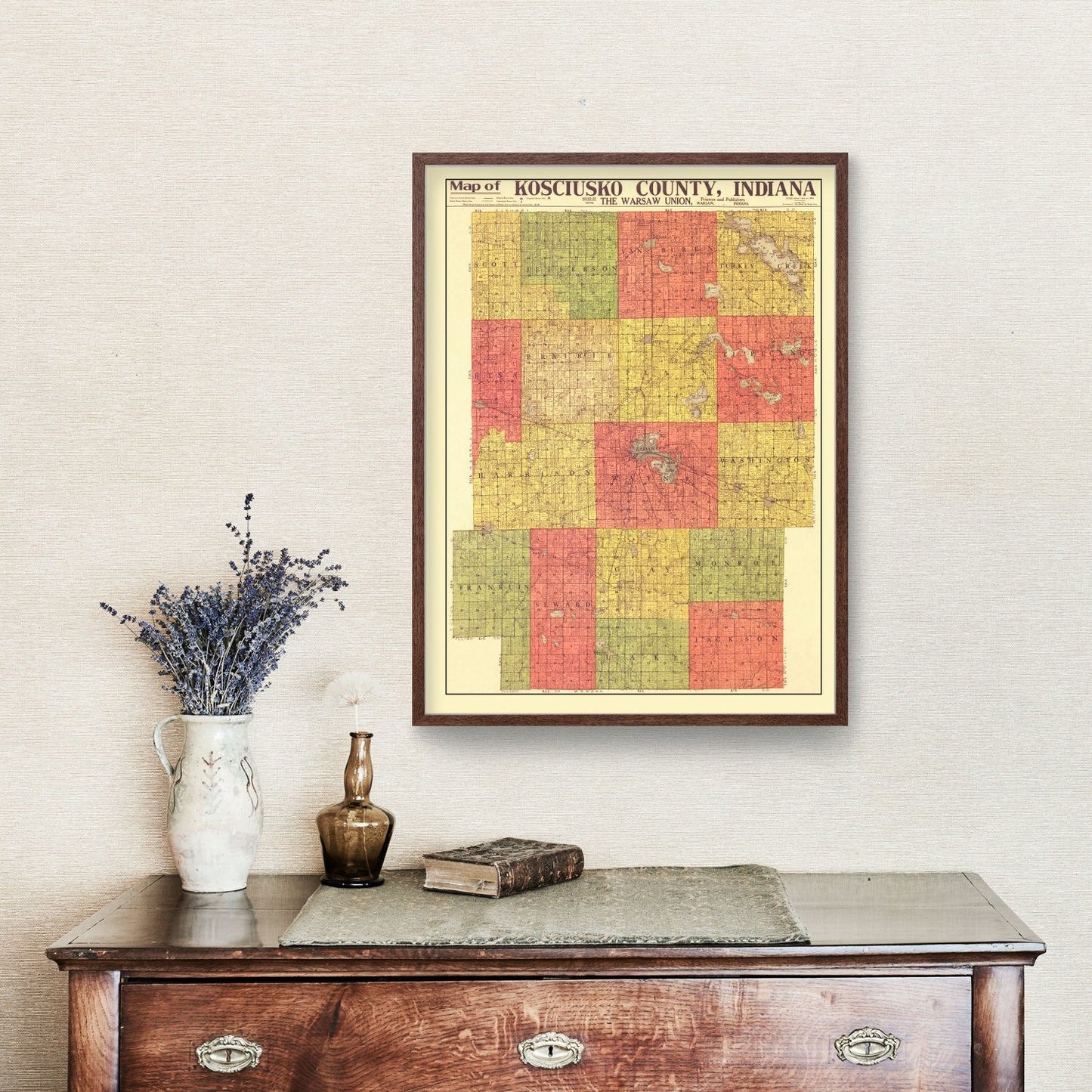 Vintage Map of Kosciusko County, Indiana, 1916