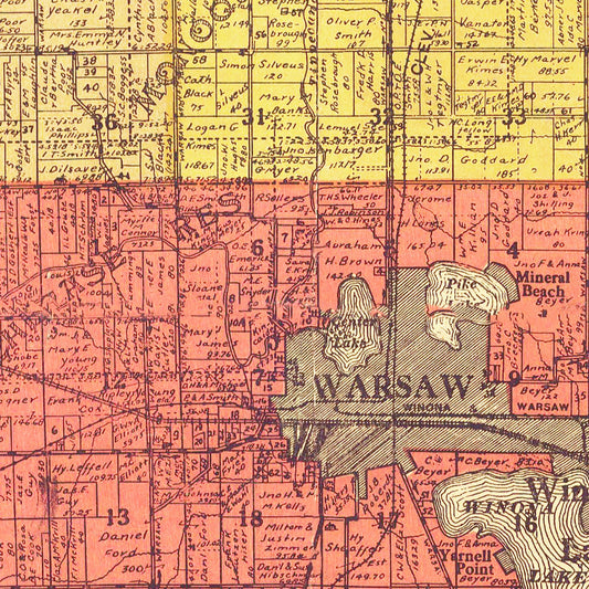 Vintage Map of Kosciusko County, Indiana, 1916