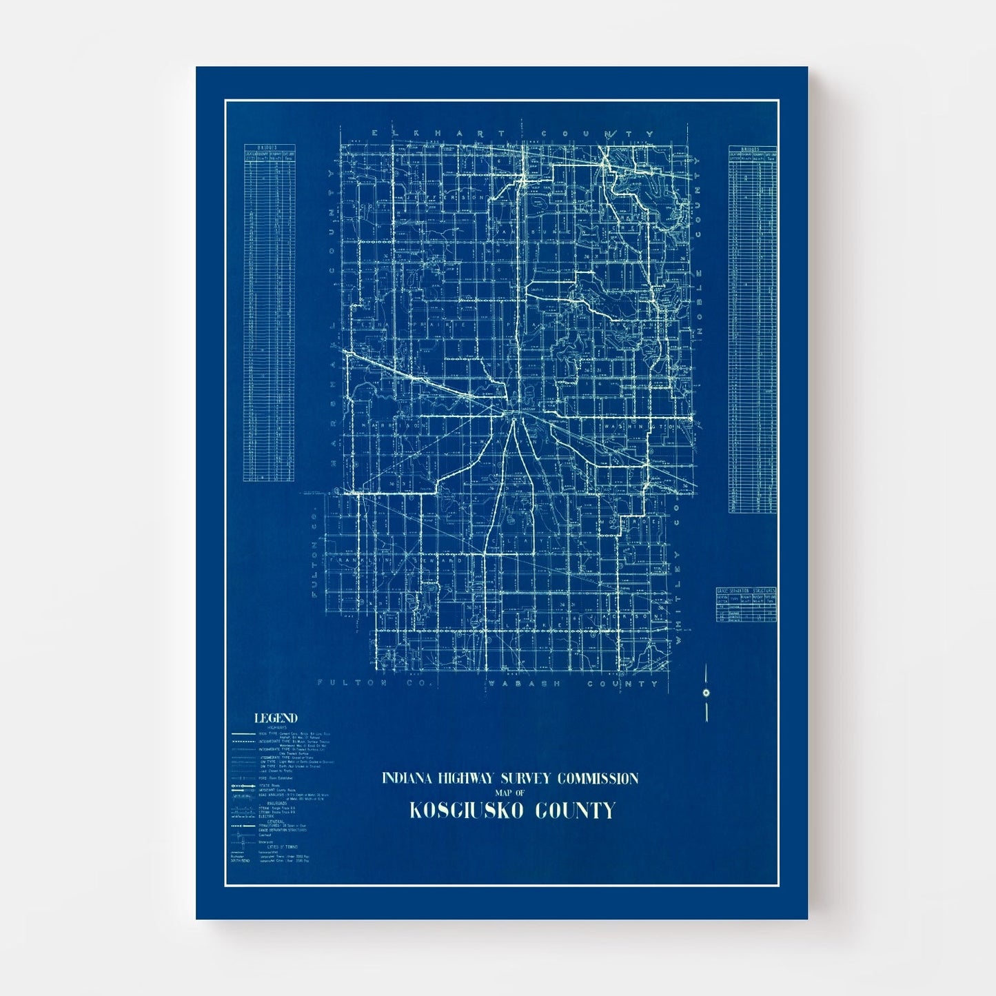 Vintage Map of Kosciusko County, Indiana, 1936