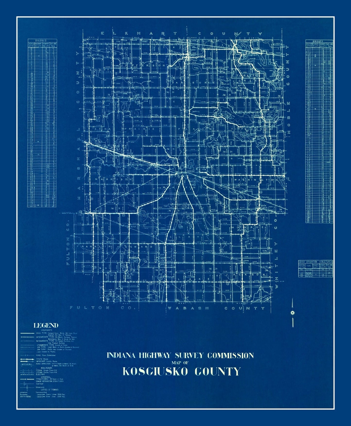 Vintage Map of Kosciusko County, Indiana, 1936