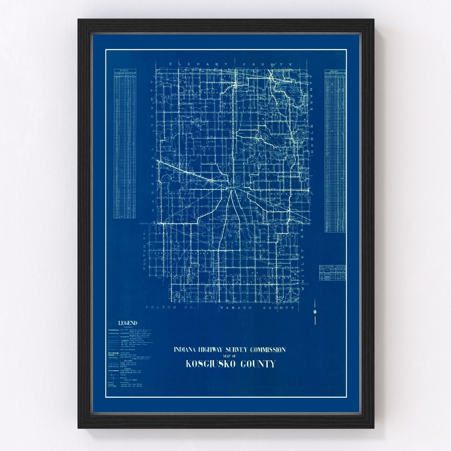 vintage map of Kosciusko County, Indiana, 1936