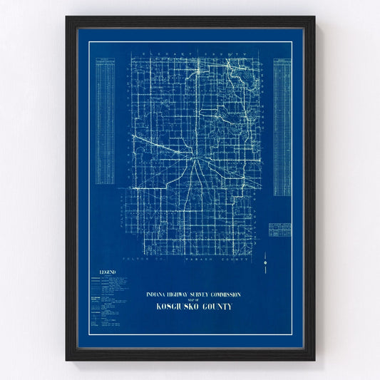 vintage map of Kosciusko County, Indiana, 1936