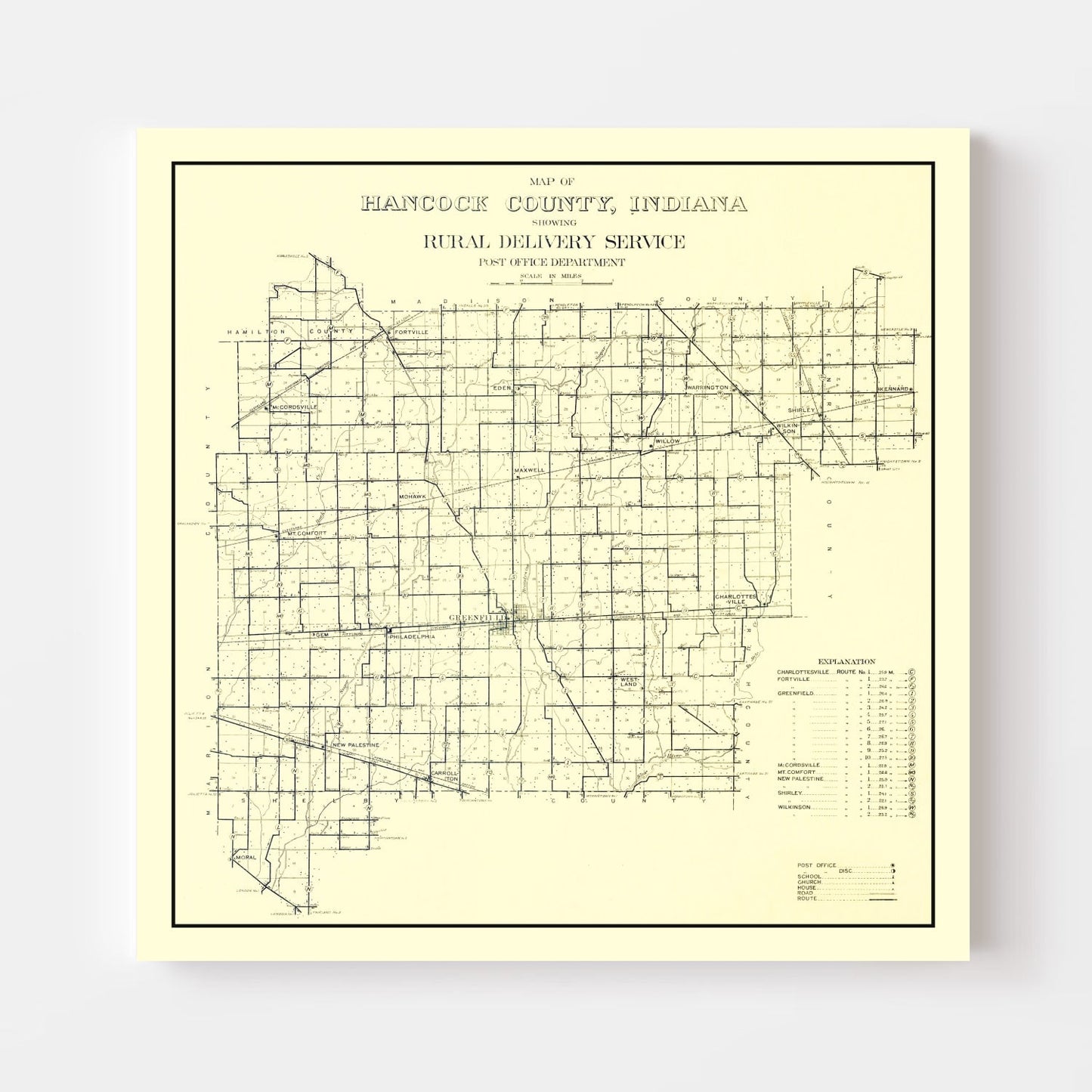 Vintage Map of Hancock County, Indiana, 1911