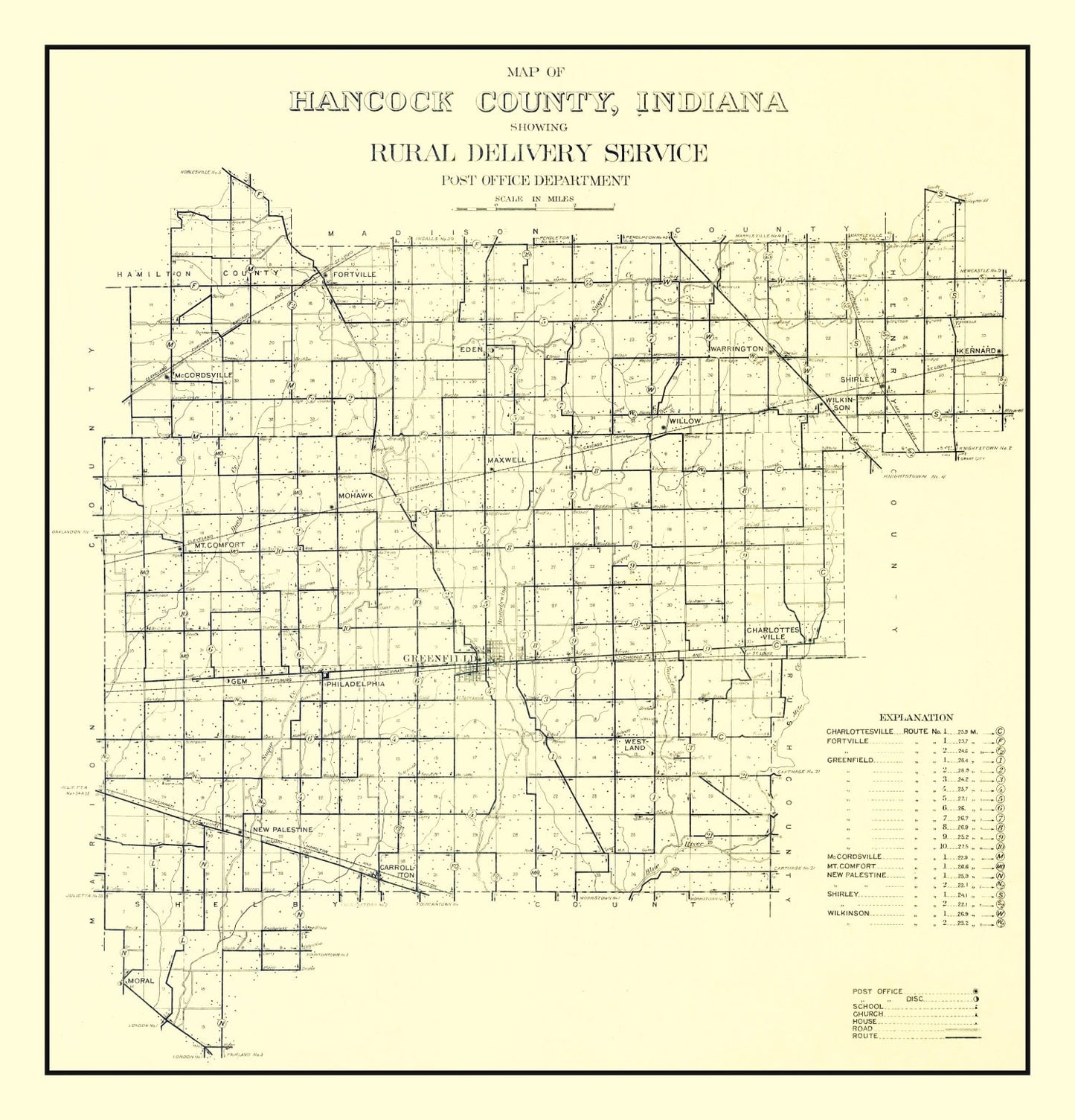Vintage Map of Hancock County, Indiana, 1911
