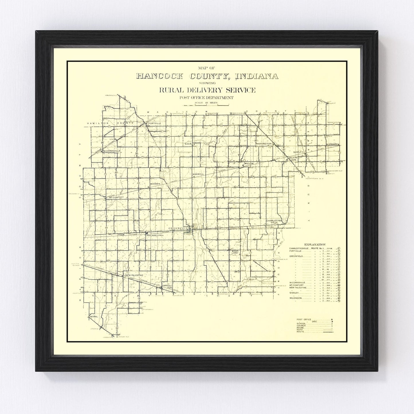 Vintage map of Hancock County, Indiana, 1911