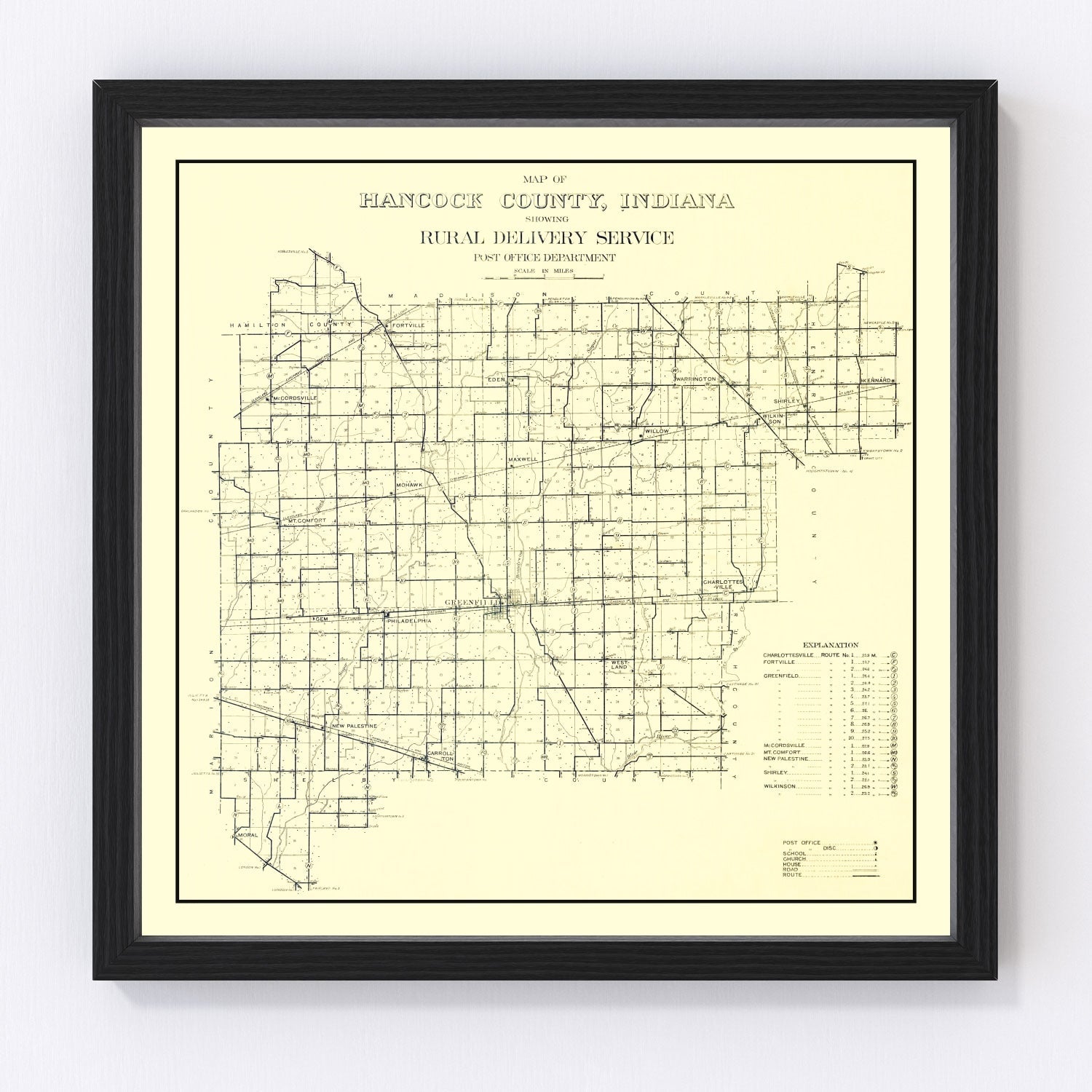 Vintage map of Hancock County, Indiana, 1911