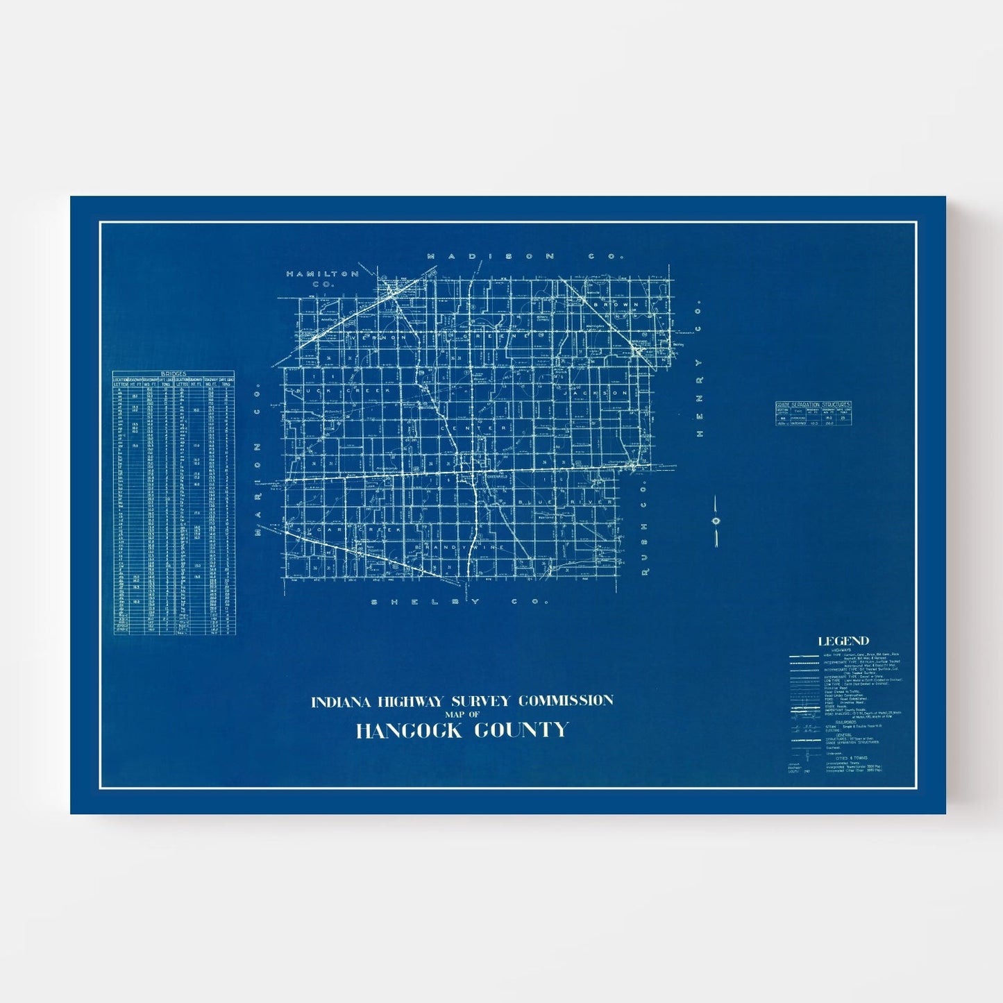 Vintage Map of Hancock County, Indiana, 1936