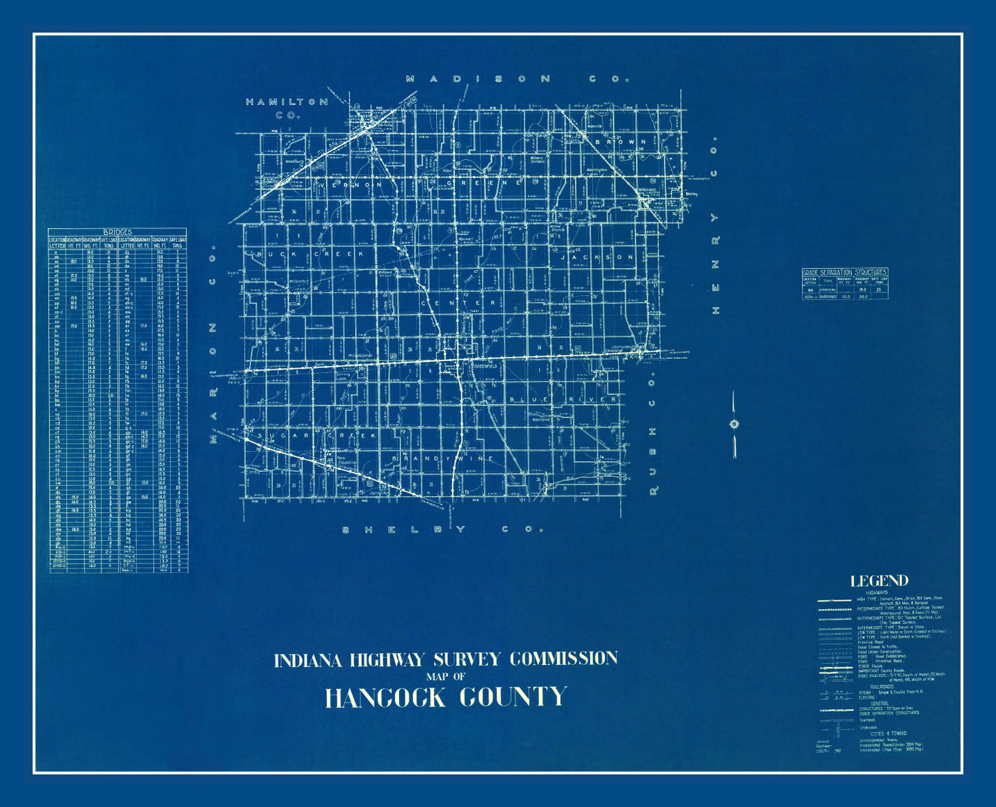 Vintage Map of Hancock County, Indiana, 1936