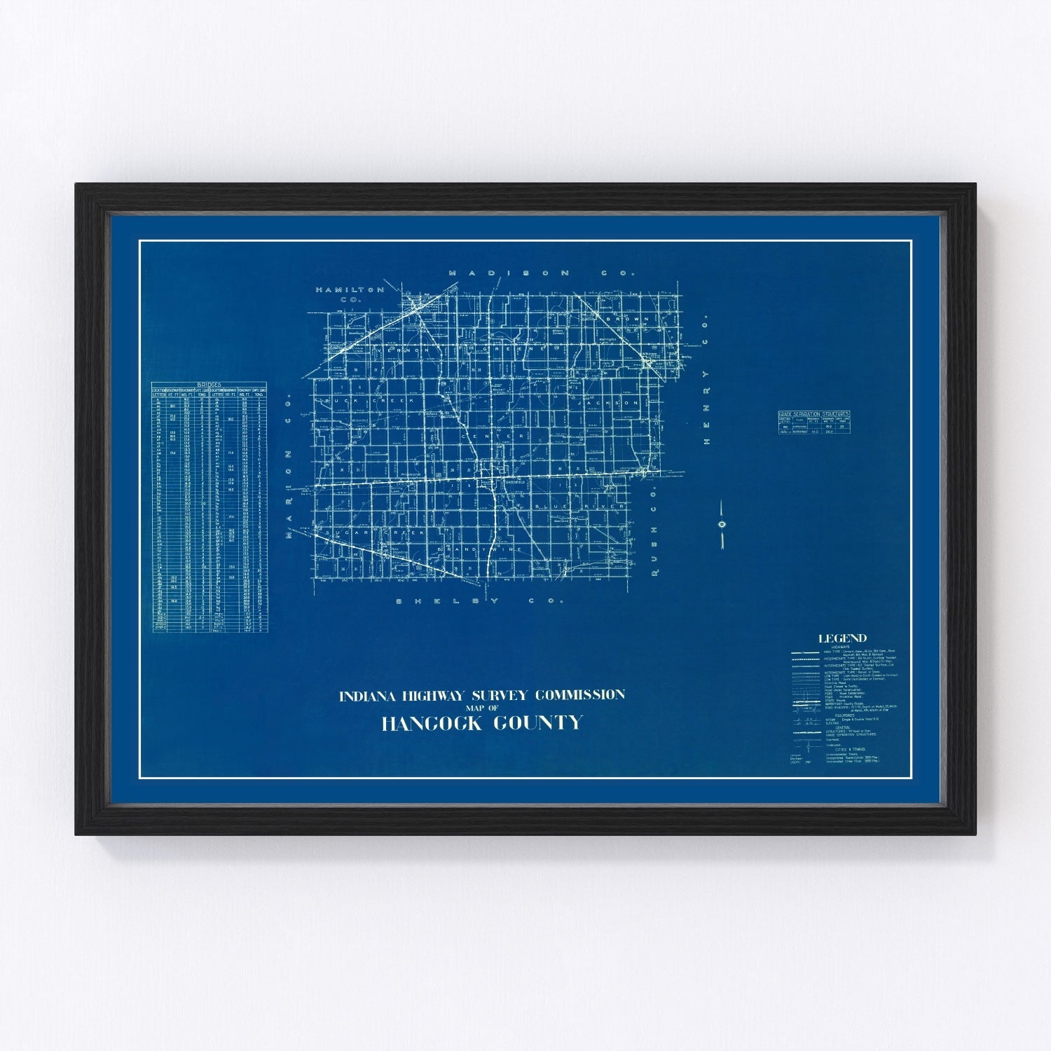 Vintage map of Hancock County, Indiana, 1936