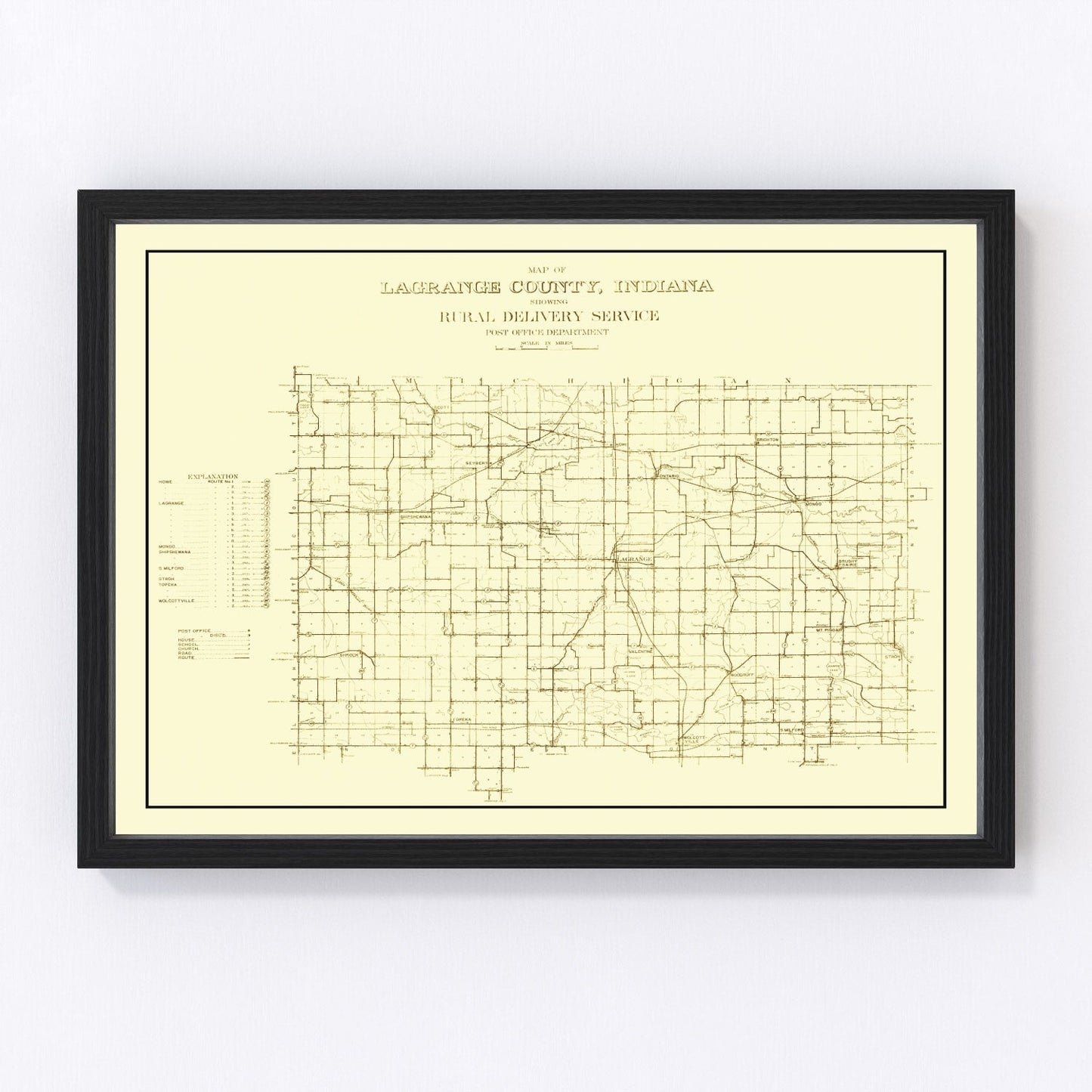 vintage map of LaGrange County, Indiana, 1909