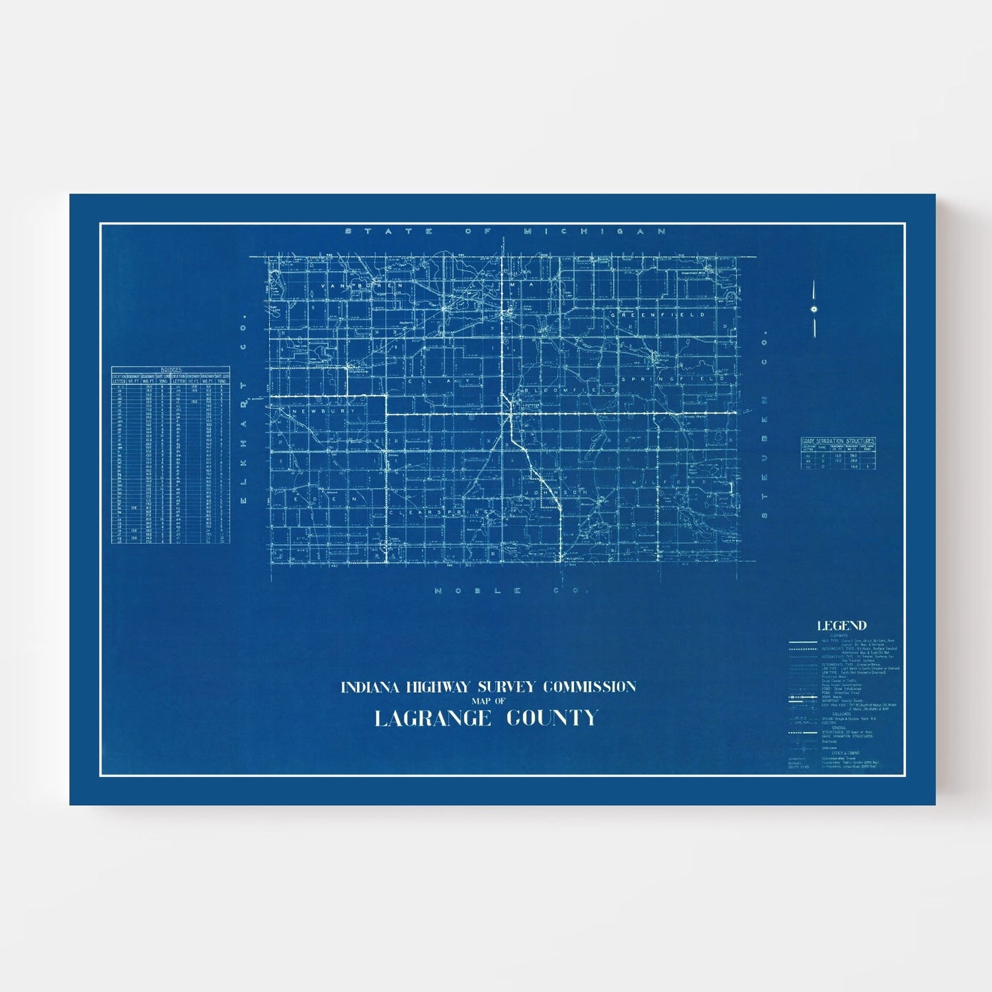 Vintage Map of LaGrange County, Indiana, 1936
