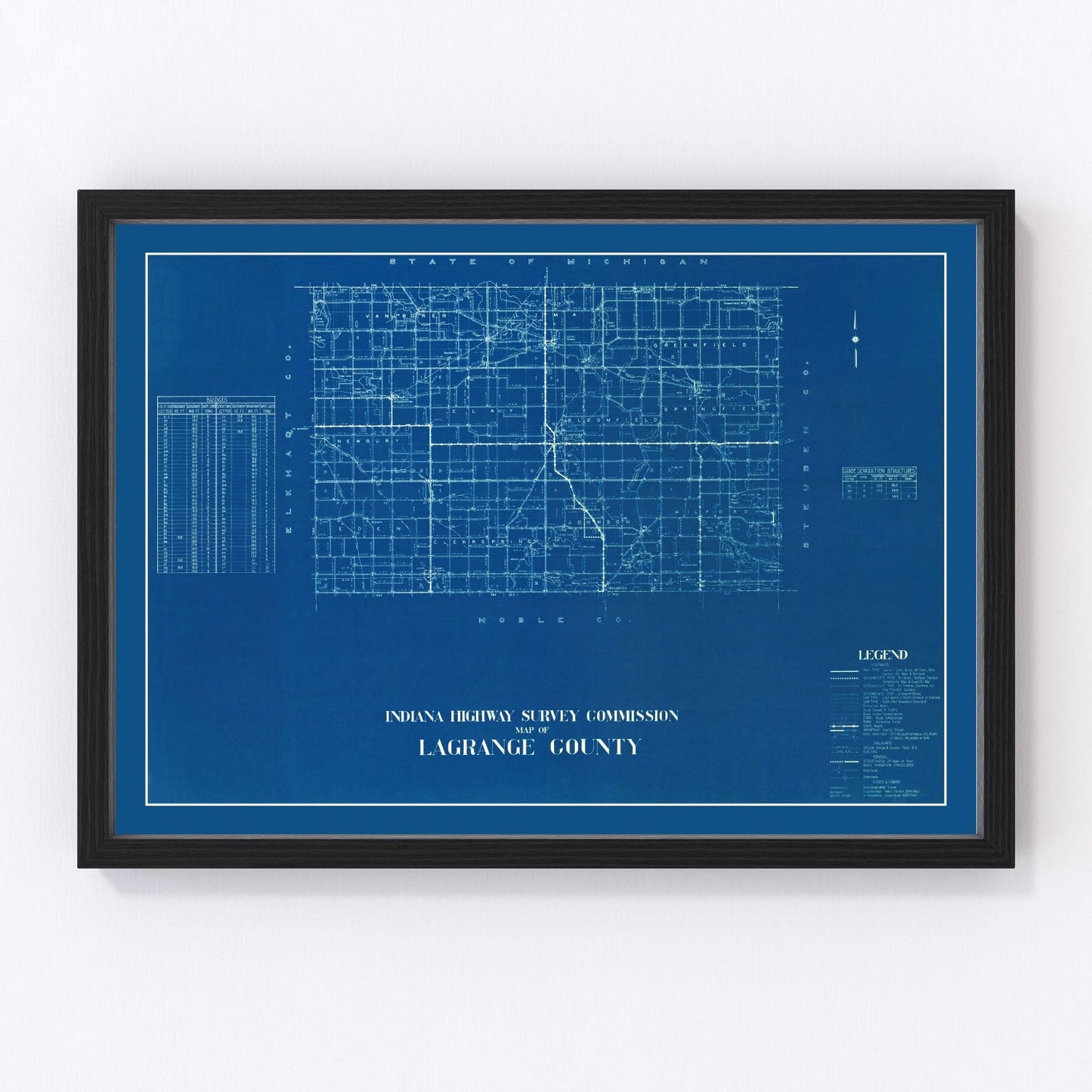 vintage map of LaGrange County, Indiana, 1936