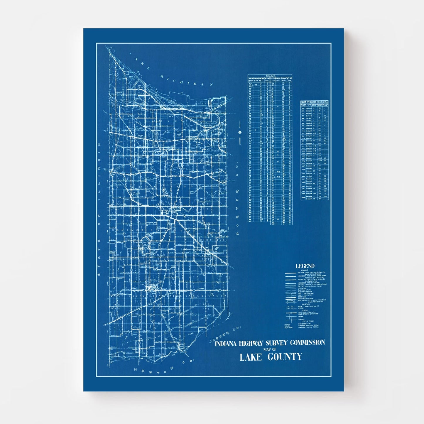 Vintage Map of Lake County, Indiana, 1936