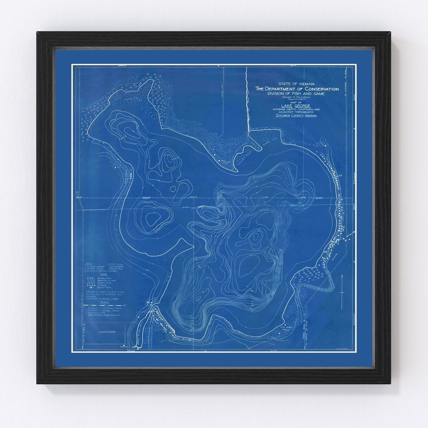 Vintage lake survey map of Lake George, Indiana, 1923