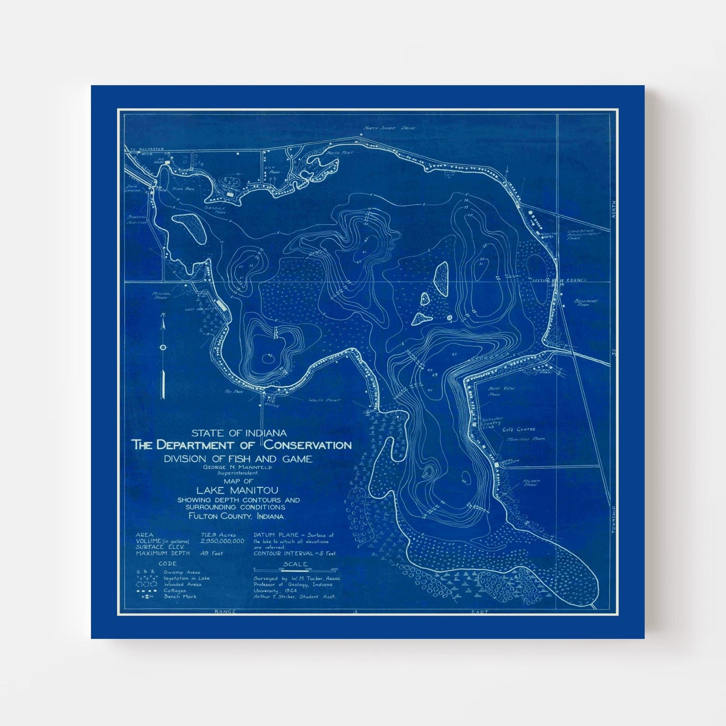 Vintage Lake Manitou, Indiana Map, 1924