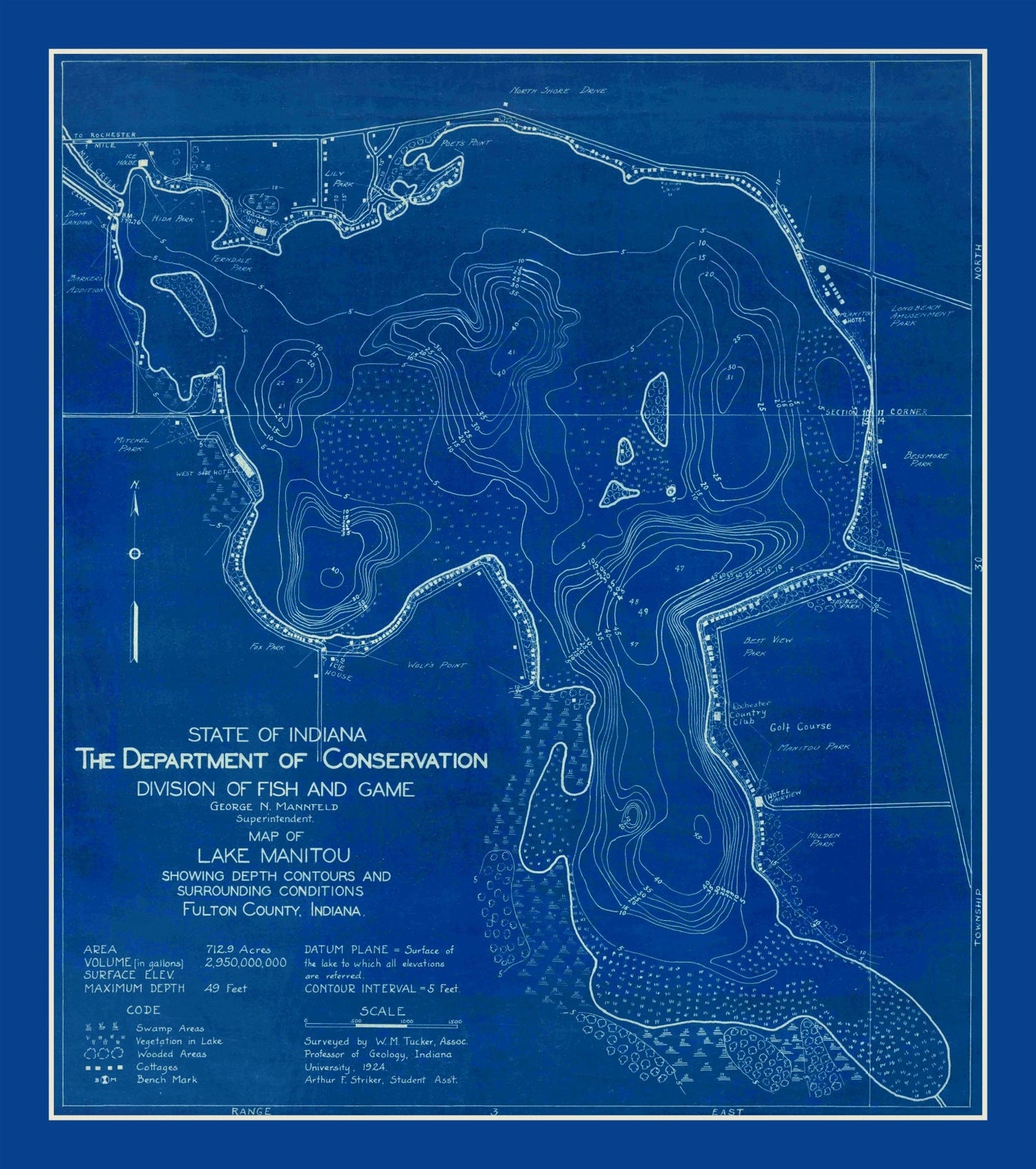 Vintage Lake Manitou, Indiana Map, 1924
