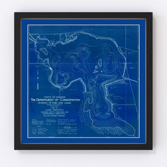 Vintage map of Lake Manitou, Indiana resort lake, 1924