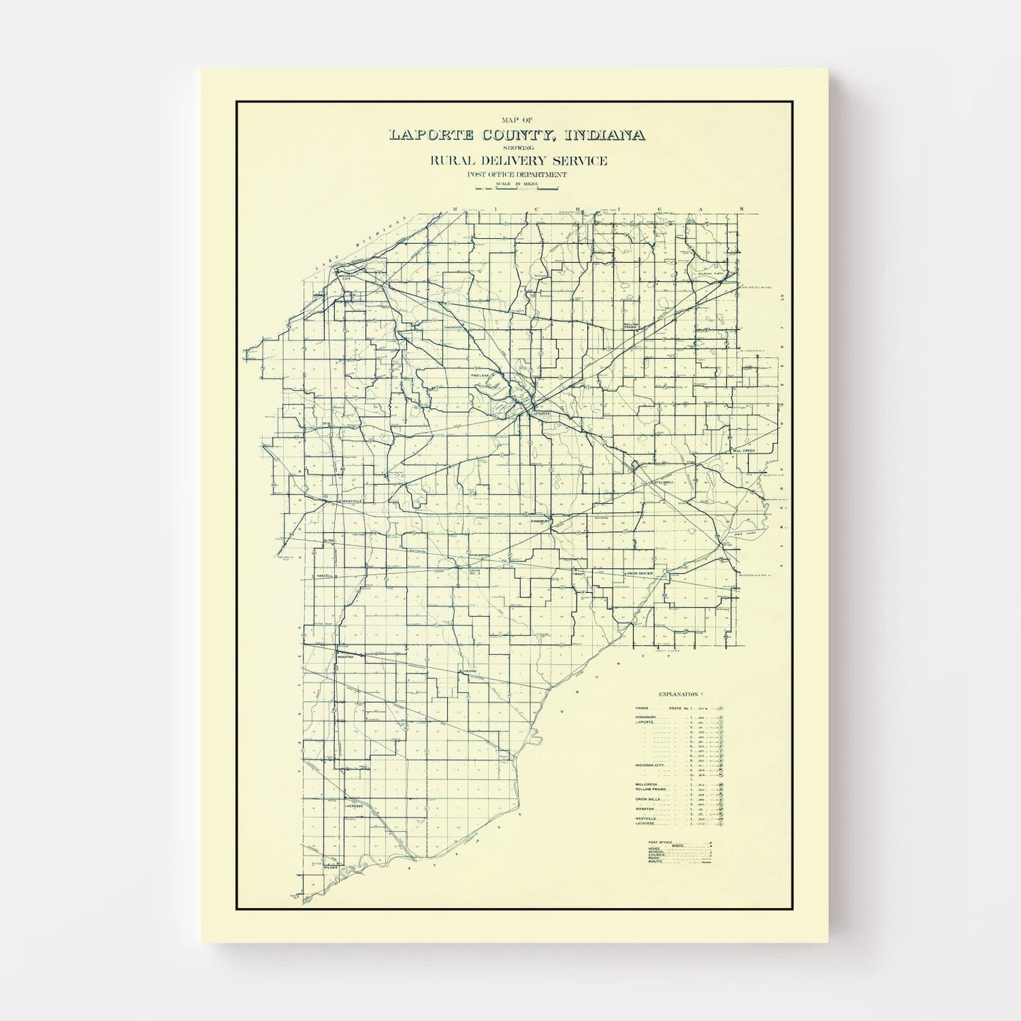 Vintage Map of LaPorte County, Indiana, 1910
