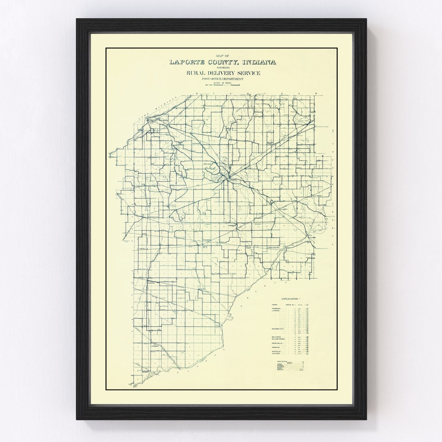 Vintage map of LaPorte County, Indiana, 1910