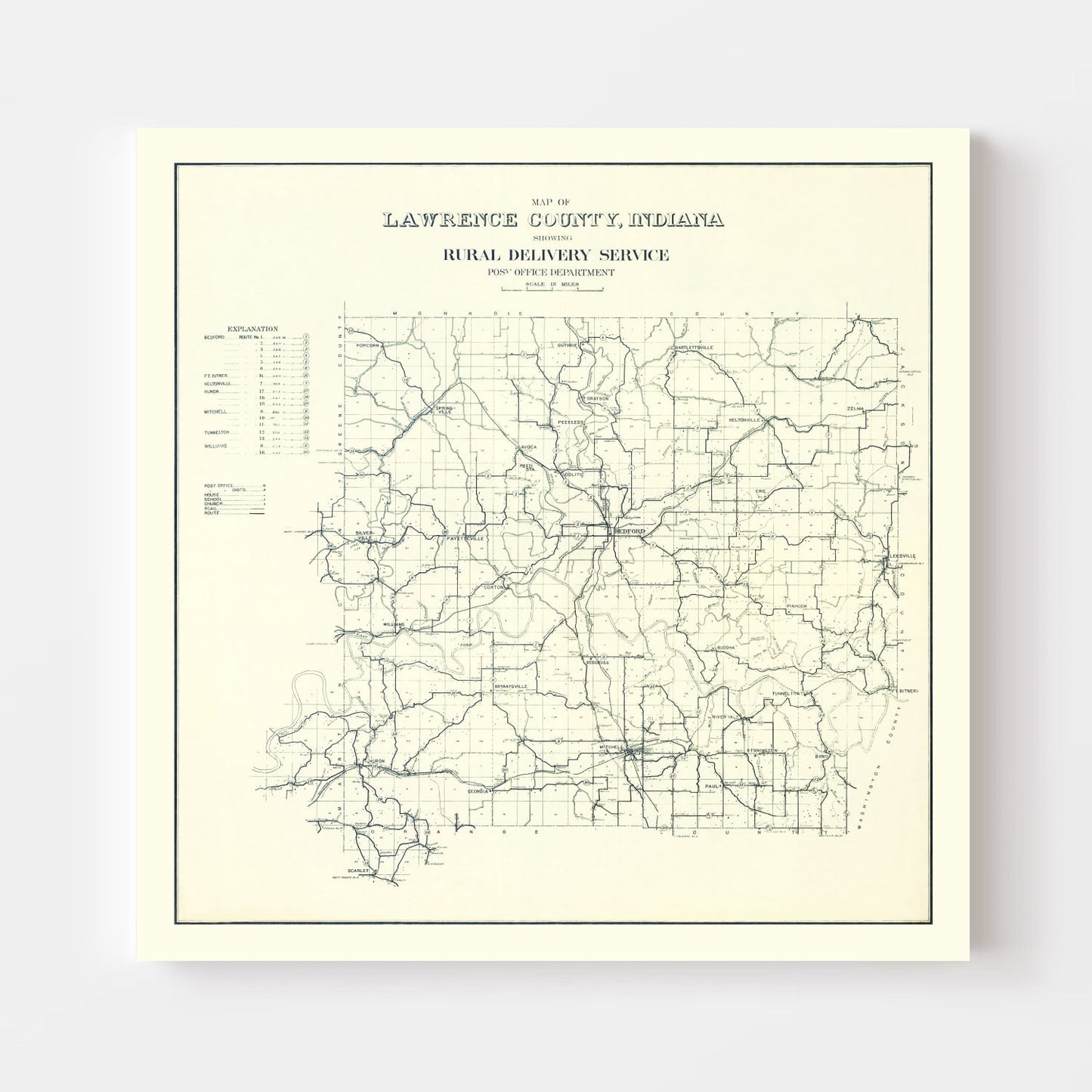 Vintage Map of Lawrence County, Indiana, 1909