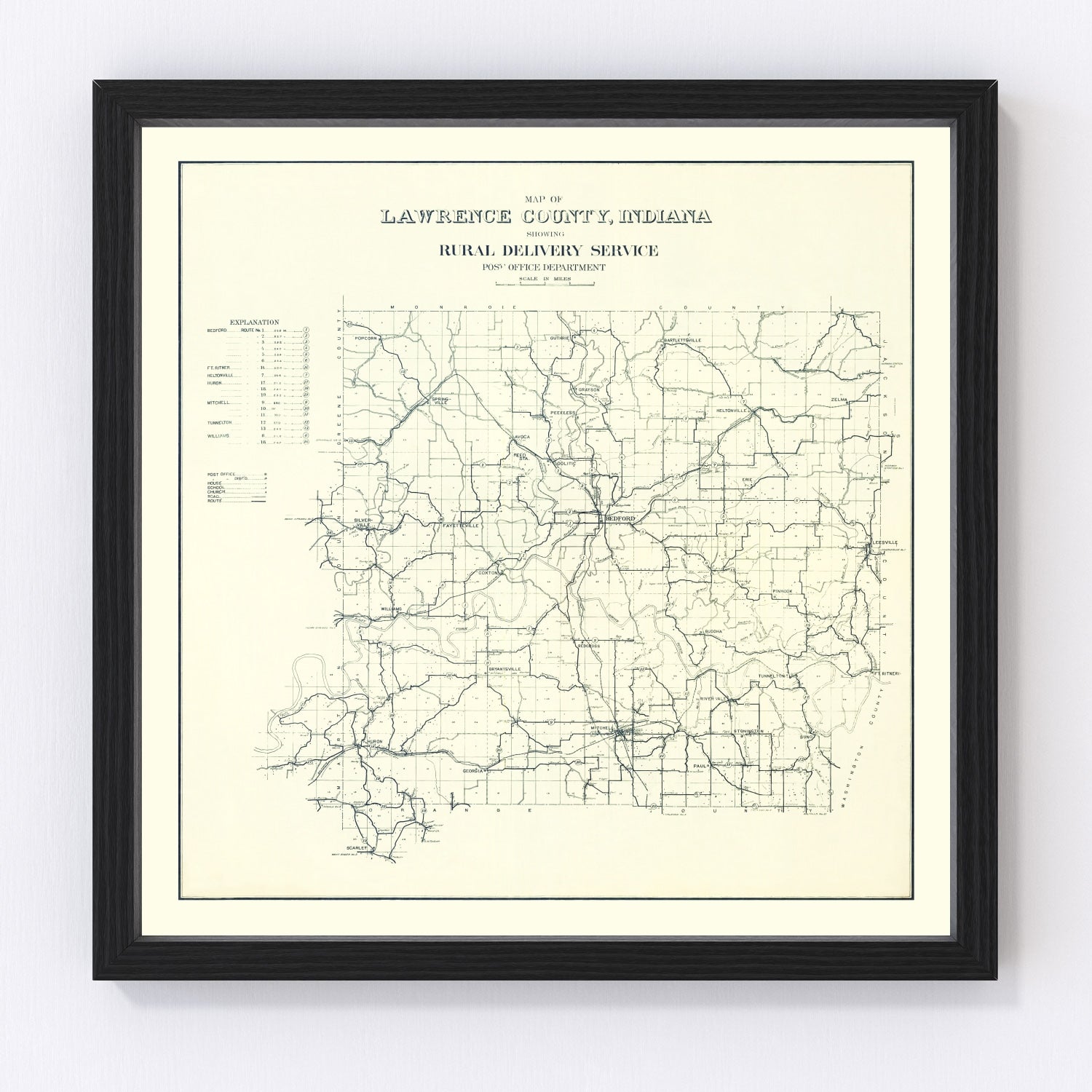 Vintage map of Lawrence County, Indiana, 1909