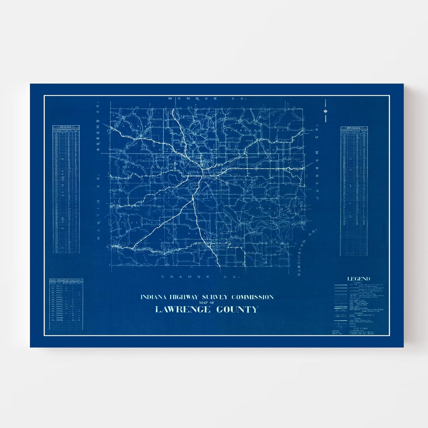 Vintage Map of Lawrence County, Indiana, 1936