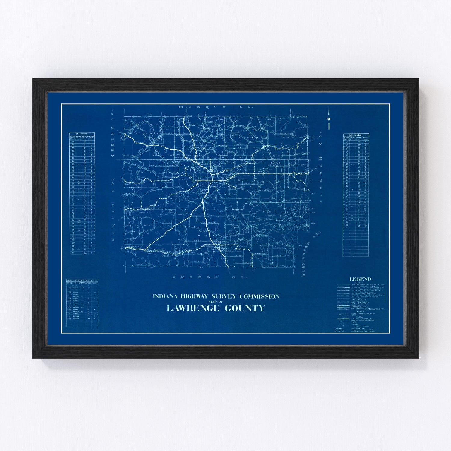 Vintage map of Lawrence County, Indiana, 1936
