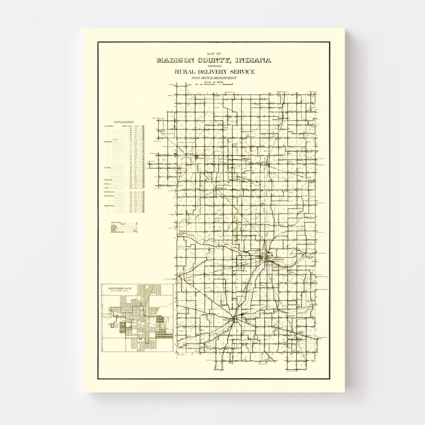 Vintage Map of Madison County, Indiana, 1910