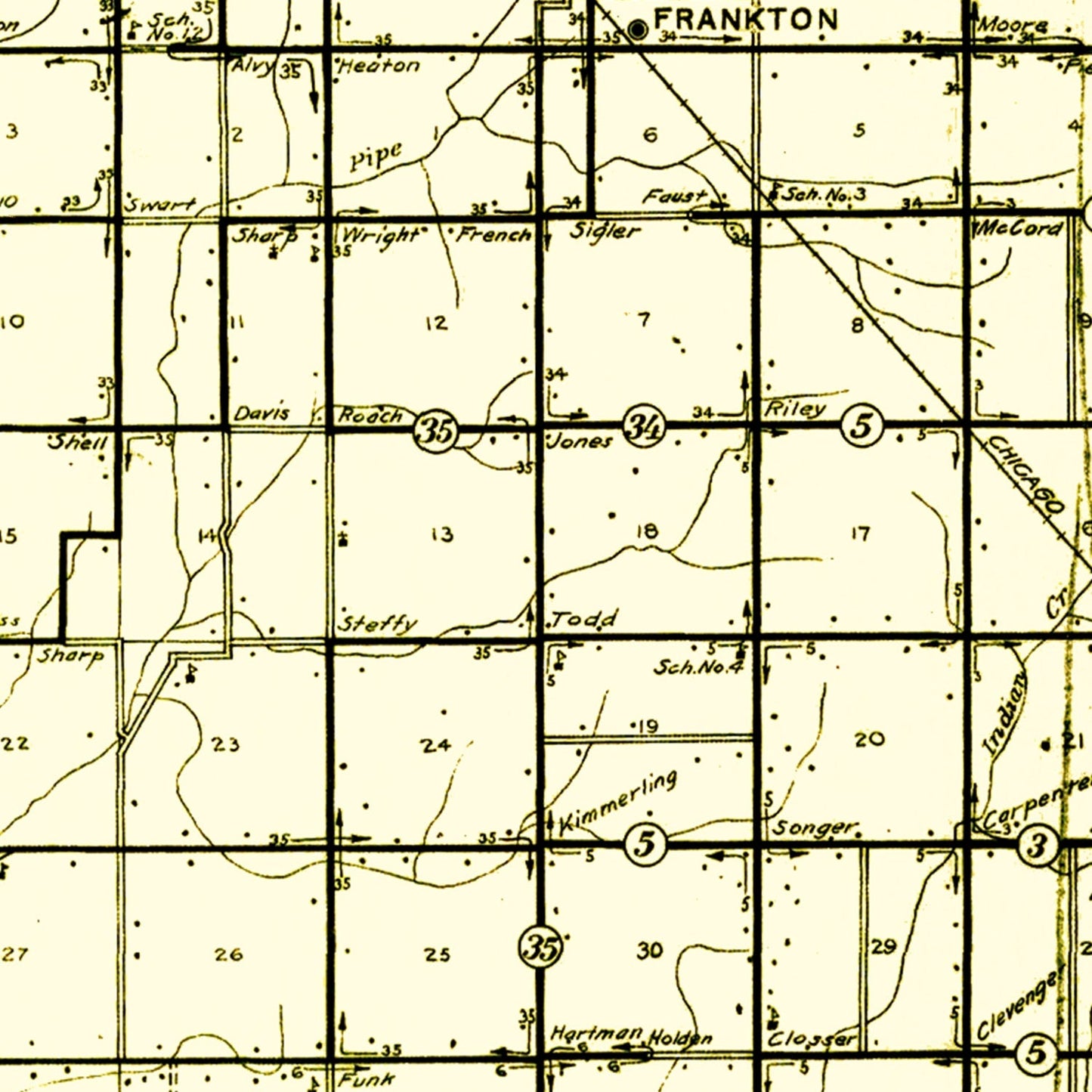 Vintage Map of Madison County, Indiana, 1910