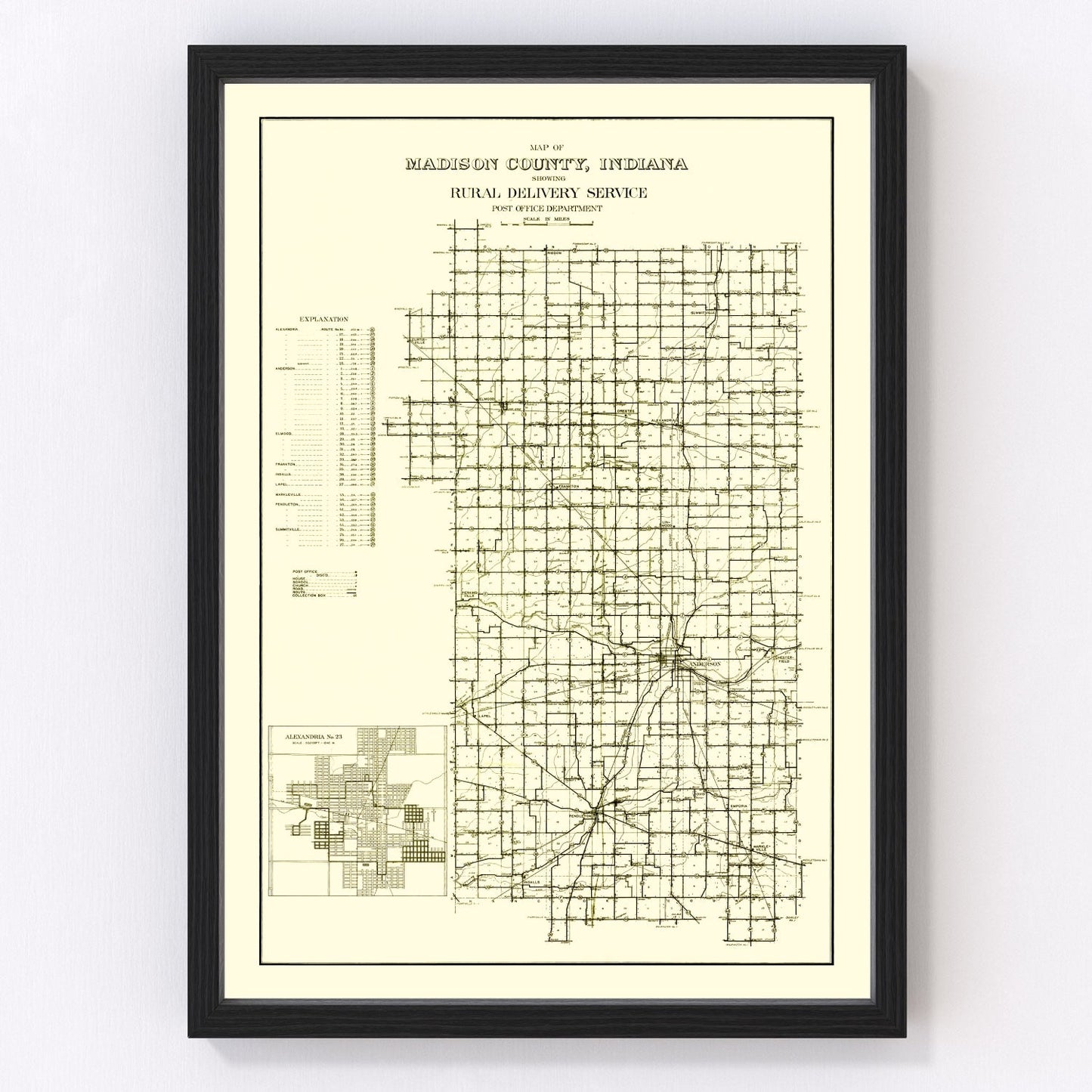 Vintage map of Madison County, Indiana, 1910