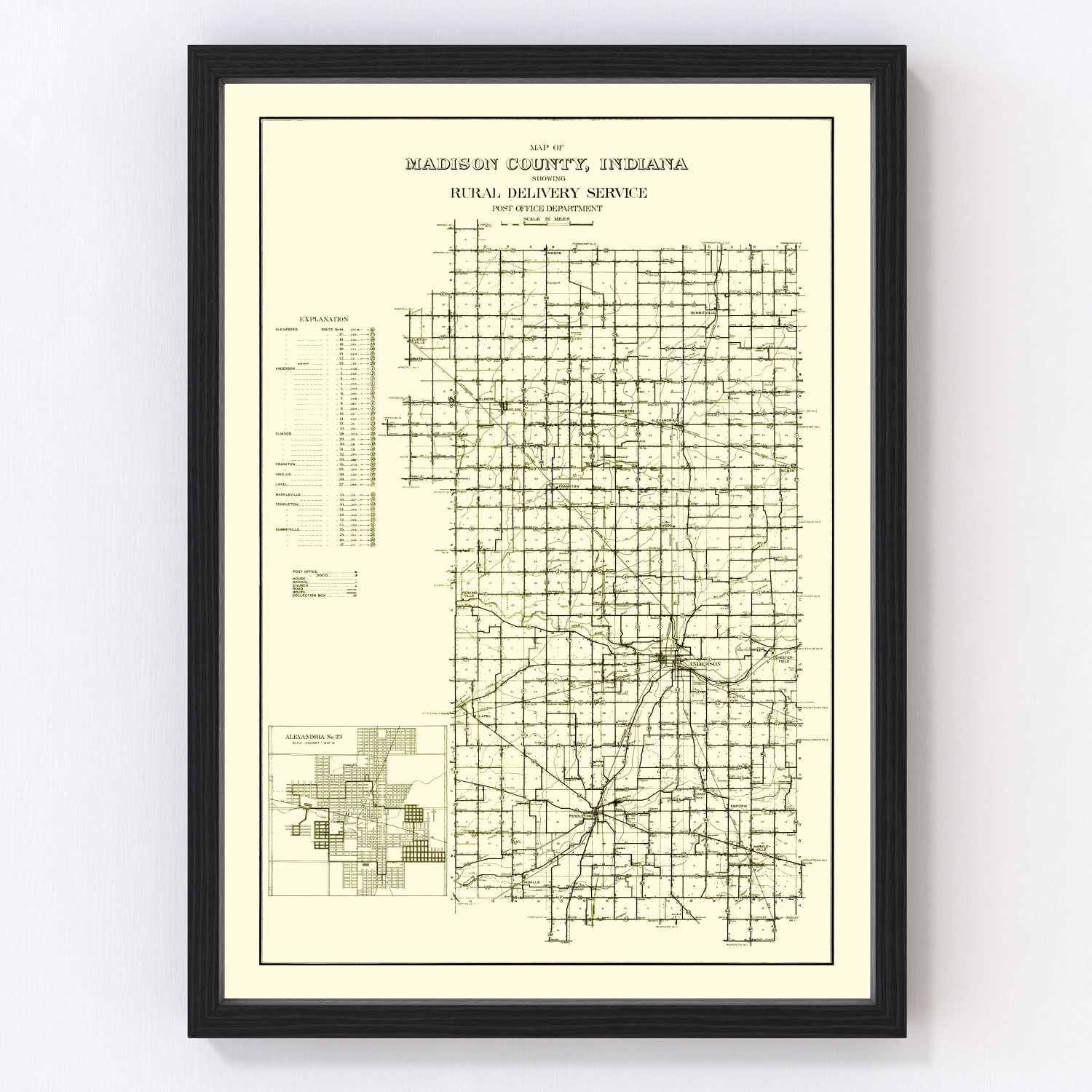 Vintage map of Madison County, Indiana, 1910