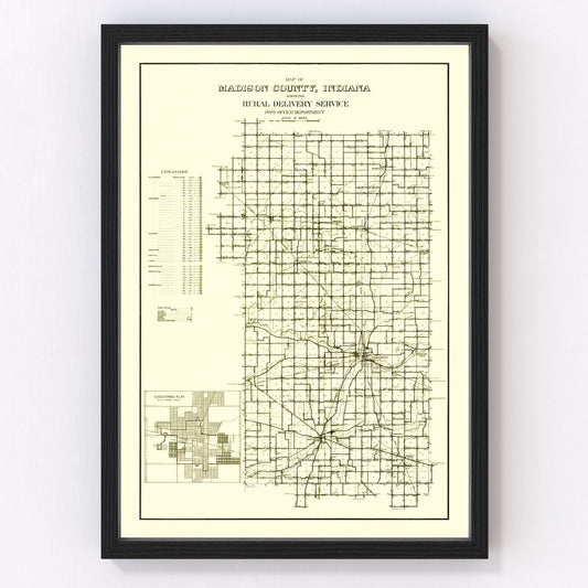 Vintage map of Madison County, Indiana, 1910