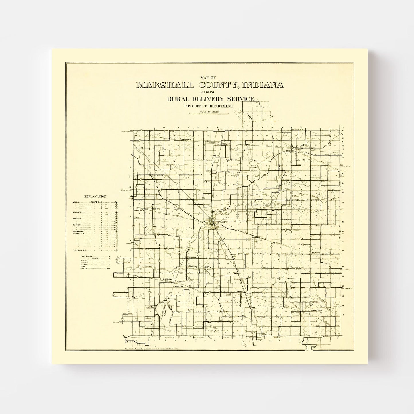 Vintage Map of Marshall County, Indiana, 1910